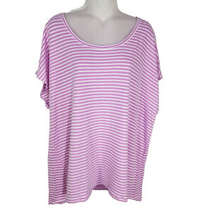 J Jill Striped Tee Womens 3X Linen Blend Short Cap Sleeve Round Neck Casual